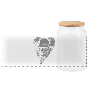 Schopenhauer Portrait Quote - Panoramic Cookie Jar with Wooden Lid - white - Front