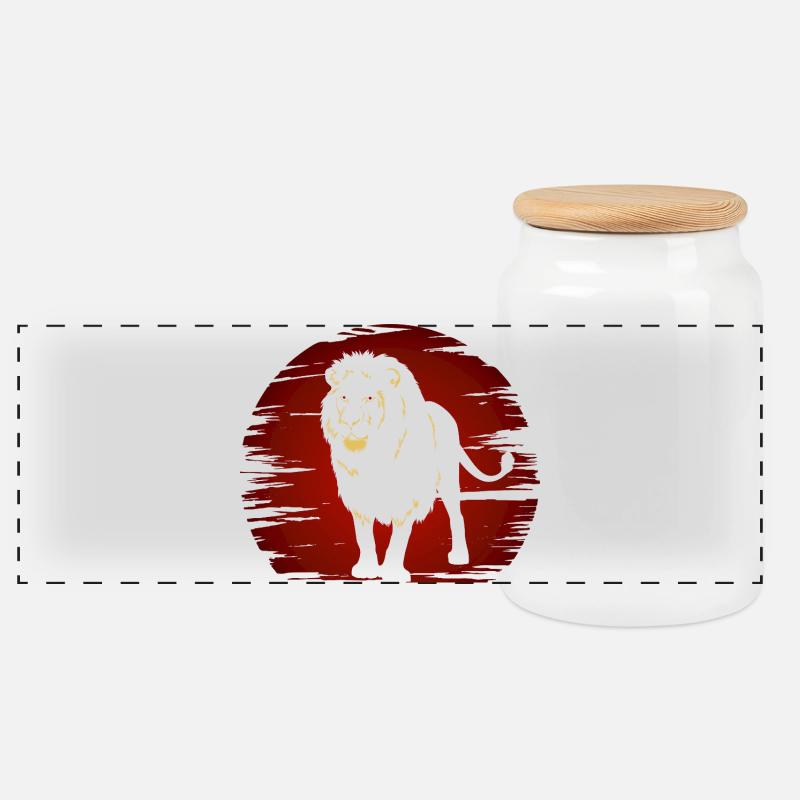 Lion dans l’obscurité - Boîte à biscuits avec couvercle en bois - blanc