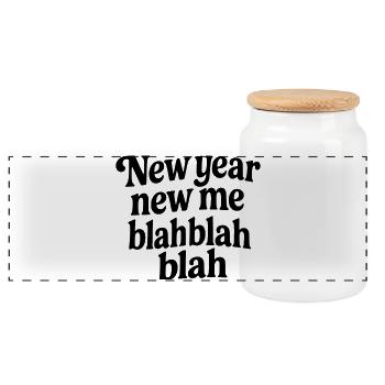 Neujahr New Me Blah – Lustige, sarkastische Schwarze - Panorama Keksdose mit Holzdeckel - Weiß - Vorne