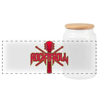 RocknRoll-Gitarren- und Drumsticks-Wappen - Panorama Keksdose mit Holzdeckel - Weiß - Vorne