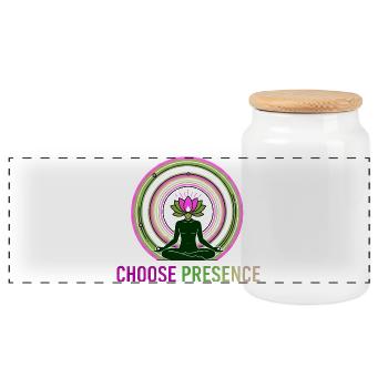 Choisissez la présence - Yoga Méditation Lotus - Boîte à biscuits avec couvercle en bois - blanc - Devant