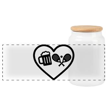 Heart Padel Beer - Panoramic Cookie Jar with Wooden Lid - white - Front