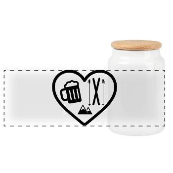 Heart Ski Bier - Panorama Keksdose mit Holzdeckel - Weiß - Vorne