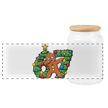 67 Meme Gingerbread Dance on Christmas Wreath - Panoramic Cookie Jar with Wooden Lid - white - Front