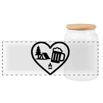 Heart Camping Beer - Panoramic Cookie Jar with Wooden Lid - white - Front