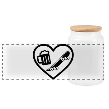 Heart Skateboard Bier - Panorama Keksdose mit Holzdeckel - Weiß - Vorne