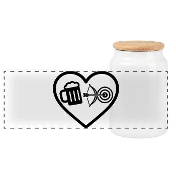 Heart Beer Archery Humor - Panoramic Cookie Jar with Wooden Lid - white - Front