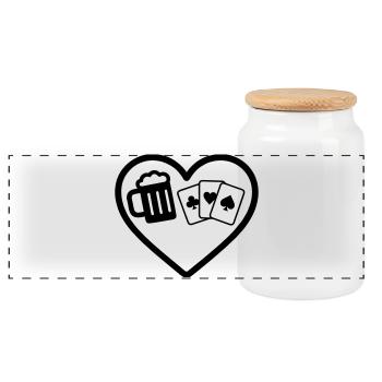 Jeux de cartes Heart Beer Humour - Boîte à biscuits avec couvercle en bois - blanc - Devant