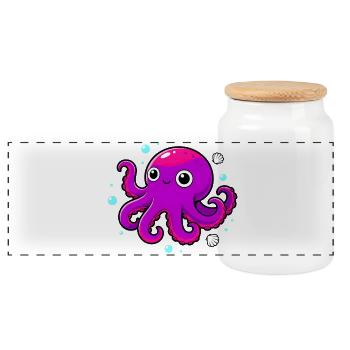 Cute Smiling Purple Octopus - Panoramic Cookie Jar with Wooden Lid - white - Front