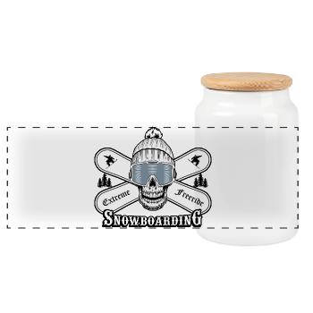 Graphique de crâne de snowboard - Boîte à biscuits avec couvercle en bois - blanc - Devant