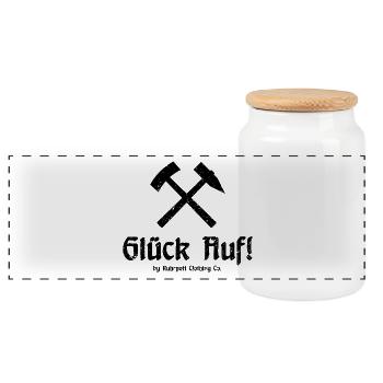 Good luck! - Ruhrpott - Zeche - Zollverein - Panoramic Cookie Jar with Wooden Lid - white - Front
