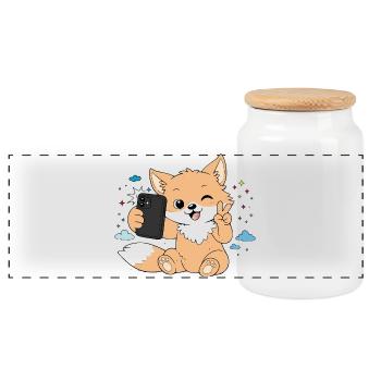 Un renard mignon prend un selfie – Motif drôle - Boîte à biscuits avec couvercle en bois - blanc - Devant