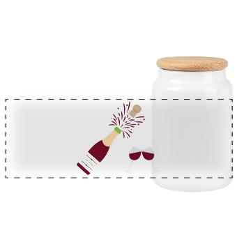 Wine-bottle-and-drinking glasses - Panoramic Cookie Jar with Wooden Lid - white - Front