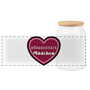 Hearing Aid Acoustician Girl Child Trainee - Panoramic Cookie Jar with Wooden Lid - white - Front