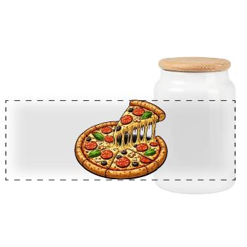 Pizza Motif - Panoramic Cookie Jar with Wooden Lid - white - Front