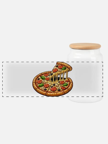 Pizza Motiv - Panorama Keksdose mit Holzdeckel - Weiß