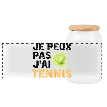 Graphic Original I Can't I Tennis - Panoramic Cookie Jar with Wooden Lid - white - Front