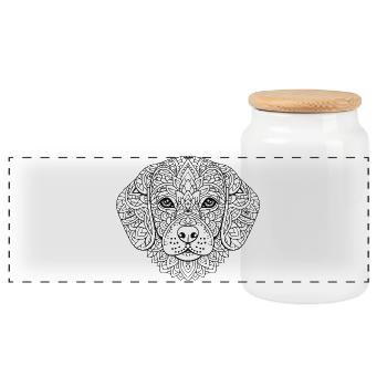 Hund Mandala mit detailreicher Ornamentik - Panorama Keksdose mit Holzdeckel - Weiß - Vorne