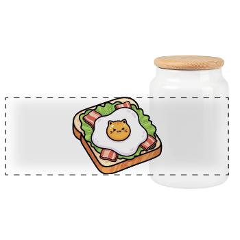 Sunny Toast Cat Egg - Panoramic Cookie Jar with Wooden Lid - white - Front