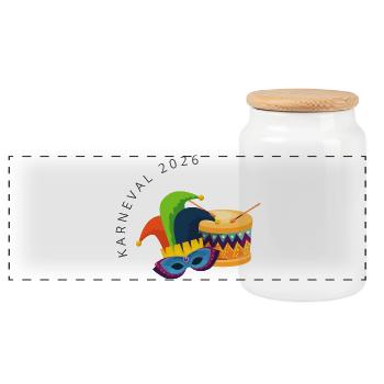 Carnaval 2026 – Masque et Tambour Coloré - Boîte à biscuits avec couvercle en bois - blanc - Devant