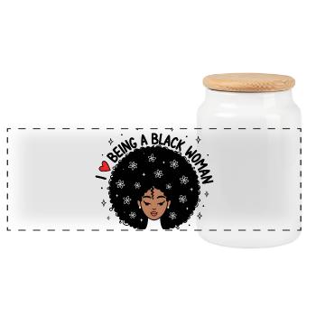 J’adore être une femme noire Afro Design - Boîte à biscuits avec couvercle en bois - blanc - Devant