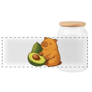 Capybara with avocado - Panoramic Cookie Jar with Wooden Lid - white - Front