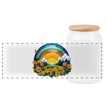 Blühender Regenbogen am Sonnenaufgang - Panorama Keksdose mit Holzdeckel - Weiß - Vorne
