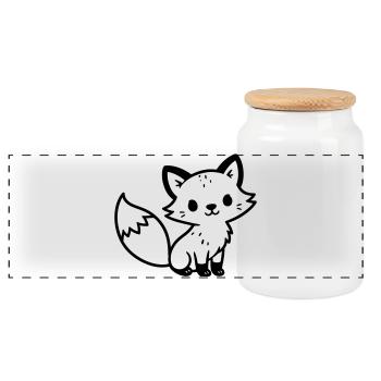 fox cute - Panoramic Cookie Jar with Wooden Lid - white - Front