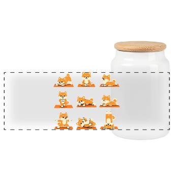 Shiba Inu Yoga Poses for Dog Fans - Panoramic Cookie Jar with Wooden Lid - white - Front
