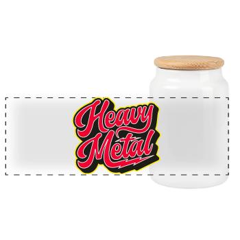 Heavy Metal Bold 3D Script - Panoramic Cookie Jar with Wooden Lid - white - Front