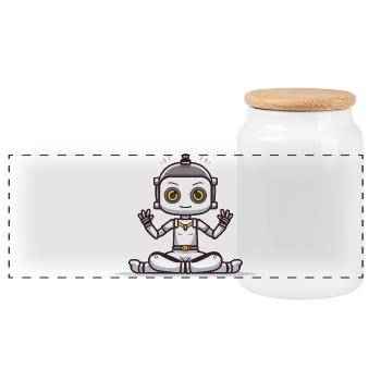 Petit robot en position de lotus - Boîte à biscuits avec couvercle en bois - blanc - Devant