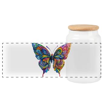 Bunter Farbenschmetterling - Panorama Keksdose mit Holzdeckel - Weiß - Vorne