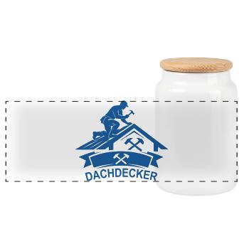 Dachdecker Arbeit Silhouette - Panorama Keksdose mit Holzdeckel - Weiß - Vorne
