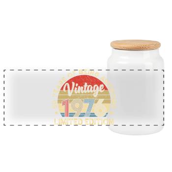 Vintage Vintage 1976 – 50th Anniversary - Panoramic Cookie Jar with Wooden Lid - white - Front