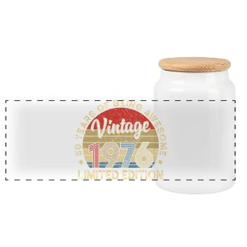 50th Birthday Retro, 1976 Birthday 50 Years Bday  - Panoramic Cookie Jar with Wooden Lid - white - Front