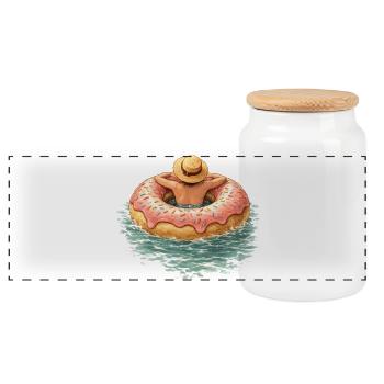 Summer break at the Donut – Sweet holiday design - Panoramic Cookie Jar with Wooden Lid - white - Front