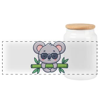 Koala auf Solar-Bambus - Panorama Keksdose mit Holzdeckel - Weiß - Vorne