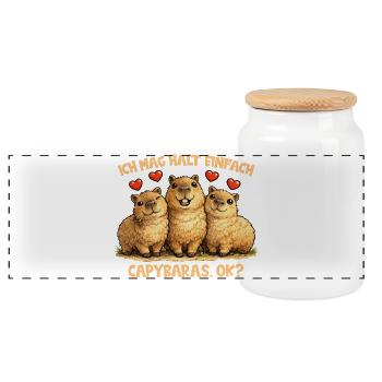 Capybaras Comic Motiv mit Herz und lustigem Spruch - Panorama Keksdose mit Holzdeckel - Weiß - Vorne