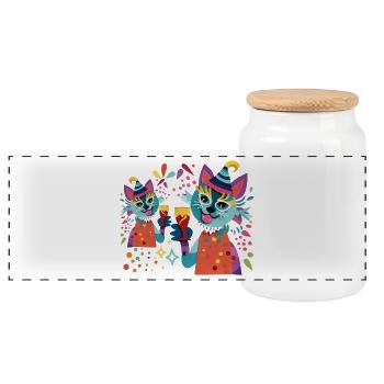 Kuschelige Partykatzen Neonfarben - Panorama Keksdose mit Holzdeckel - Weiß - Vorne