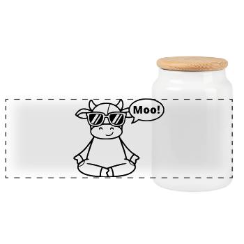 Yoga Cow Meditation Moo Comic Vector - Panoramic Cookie Jar with Wooden Lid - white - Front