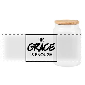 Seine Gnade genügt – His Grace Is Enough - Panorama Keksdose mit Holzdeckel - Weiß - Vorne