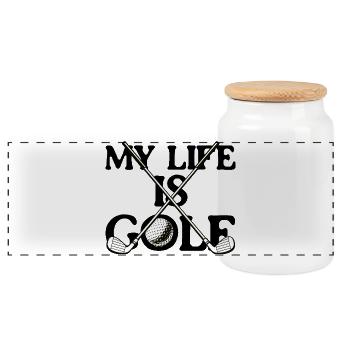 Kreuzende Golfschläger Ball - Panorama Keksdose mit Holzdeckel - Weiß - Vorne