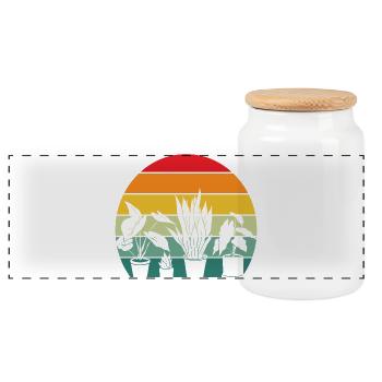 Retro Plant Lover Plants Succulent Flower - Panoramic Cookie Jar with Wooden Lid - white - Front