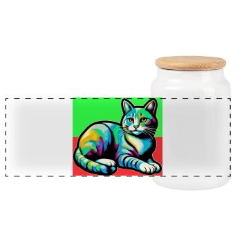 chat - Boîte à biscuits avec couvercle en bois - blanc - Devant