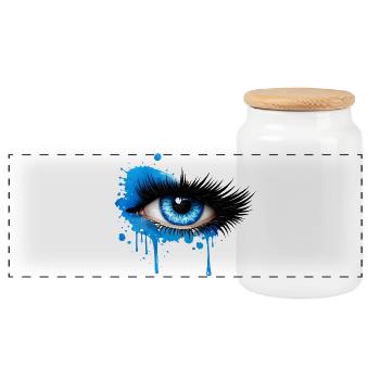 Blue eye in graffiti style - Panoramic Cookie Jar with Wooden Lid - white - Front