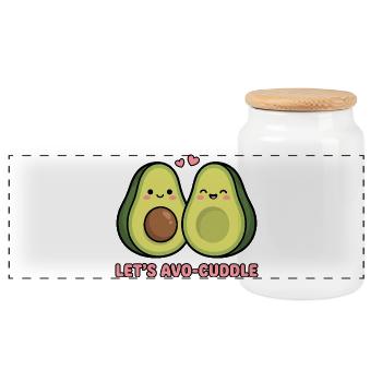 Lasst uns Avo-Cuddle | Süßes Wortspiel mit Avocado-Paar - Panorama Keksdose mit Holzdeckel - Weiß - Vorne