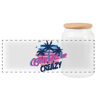 Plages folles Palmier Coucher de soleil néon - Boîte à biscuits avec couvercle en bois - blanc - Devant