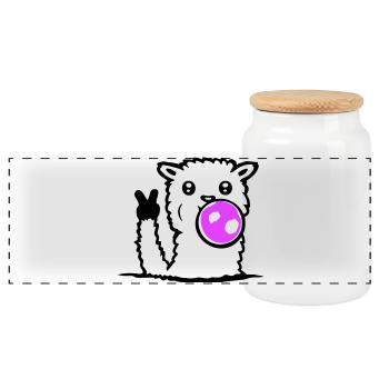Llama Bubblegum Sunglasses Peace Victory Hand Cool - Panoramic Cookie Jar with Wooden Lid - white - Front