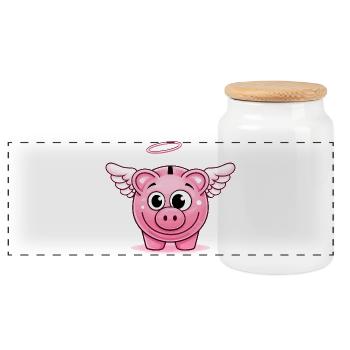 Cute piggy bank with wings - Panoramic Cookie Jar with Wooden Lid - white - Front