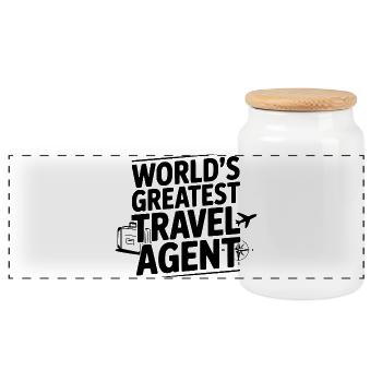 World's Greatest Travel Agent - Panoramic Cookie Jar with Wooden Lid - white - Front